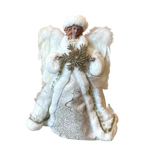Christmas Angel Tree Topper 16in White & Gold Holiday Glam 34th & Pine NEW - Picture 1 of 10